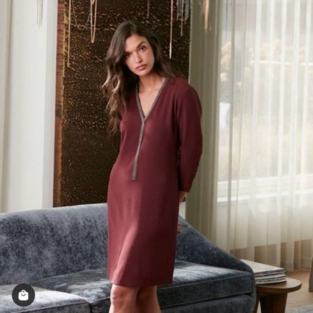 EUC Elie Tahari Plum Shift Dress Chain Tassel Embellishment 6? Cocktail Party